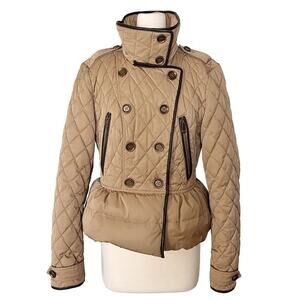 Burberry Brit Tan Quilted Puffer Jacket with Leather Trim – Size Large